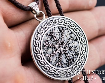 Helm of Awe Pendant, Aegishjalmur Symbol Necklace with Viking Ornament Necklace, Handcrafted 925 Silver Norse Jewelry