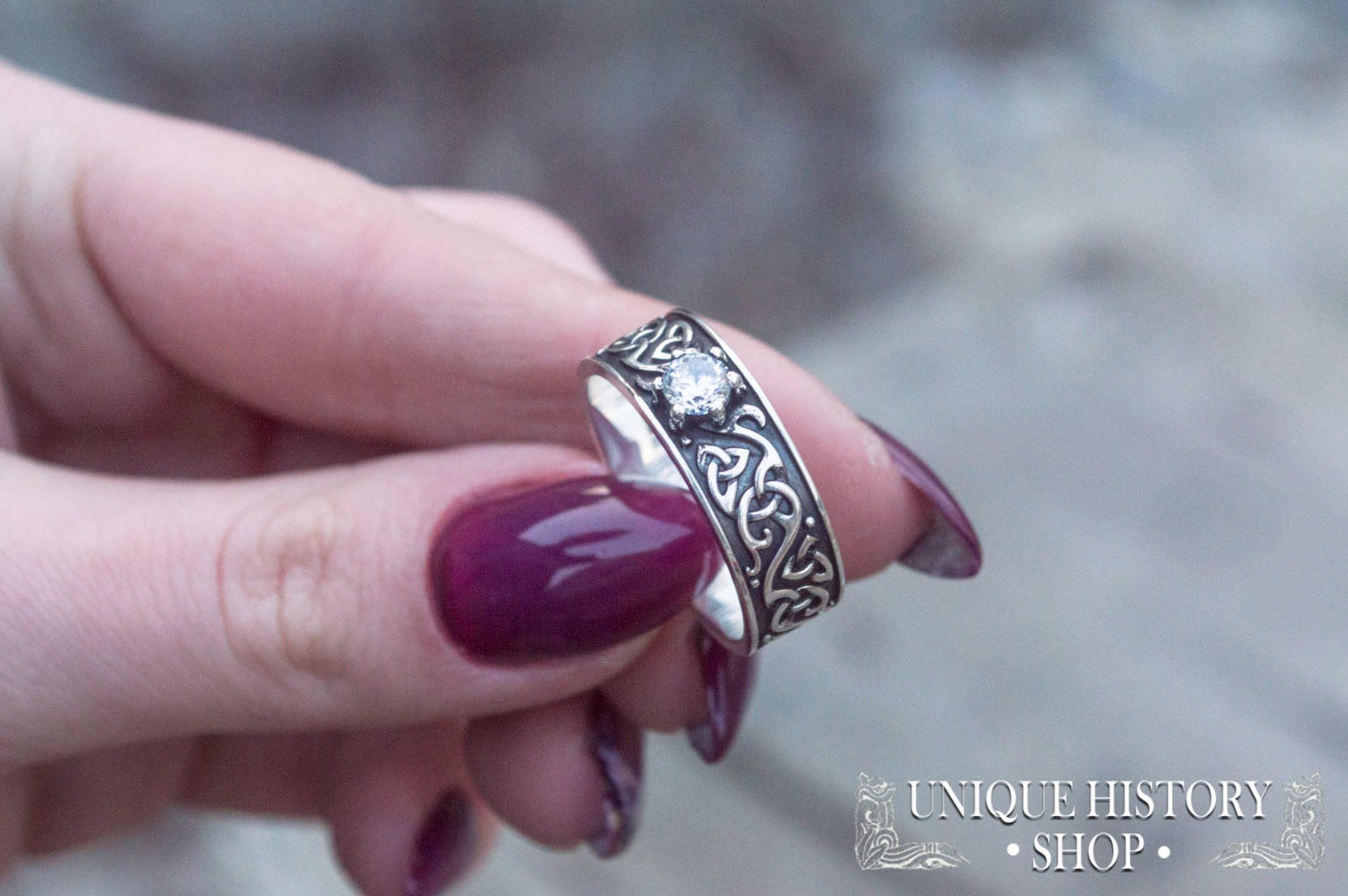 Celtic Ornament Band Ring With Celtic Ornament and Cubic Etsy