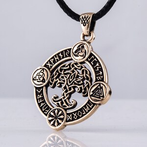 Yggdrasil Bronze Pendant, Tree of Life Protection Amulet with Viking Runes Symbols - Norse Pagan Jewelry, Viking Style, Wedding Gift For Men