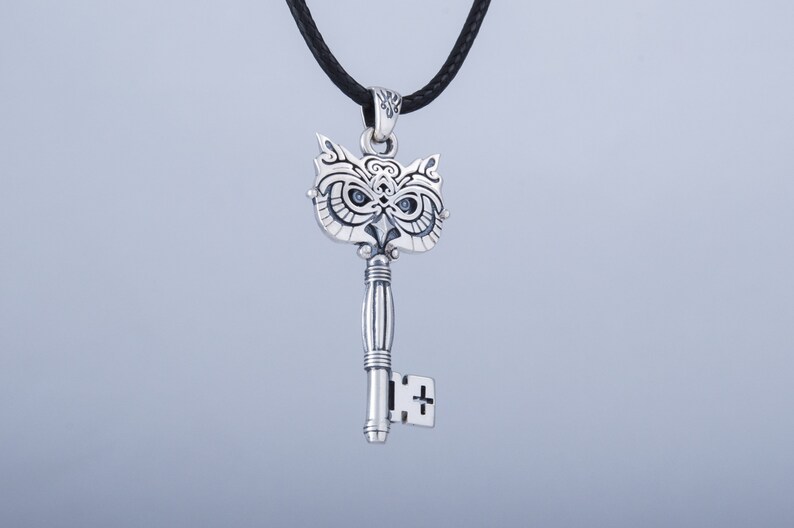 Owl Key Pendant, Silver Bird Ring, Key Necklace with Owl, Animal Jewelry, Skeleton Key Jewelry, 925 Silver Key Charm, Owl Jewelry image 7