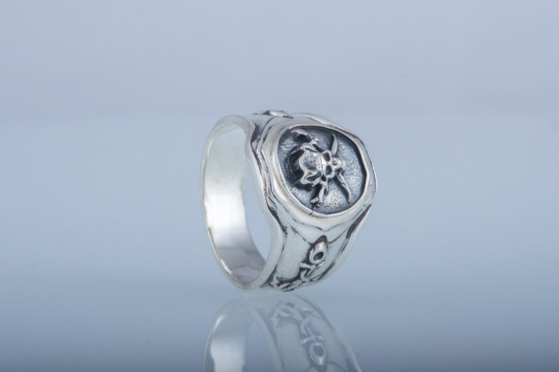 Bague de pirate en argent avec tête de mort et os croisés, signet d'ancre avec symbole Jolly Roger, bijoux de pirate en argent 925, cadeau pour mari marin image 9