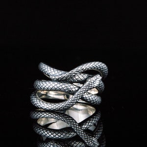 925 Silver Snake Ring Men Cobra Ring with Snake Pattern Gift for Husband Boyfriend Black Mamba Ring Jewelry Serpent Signet with Snake Skin image 8