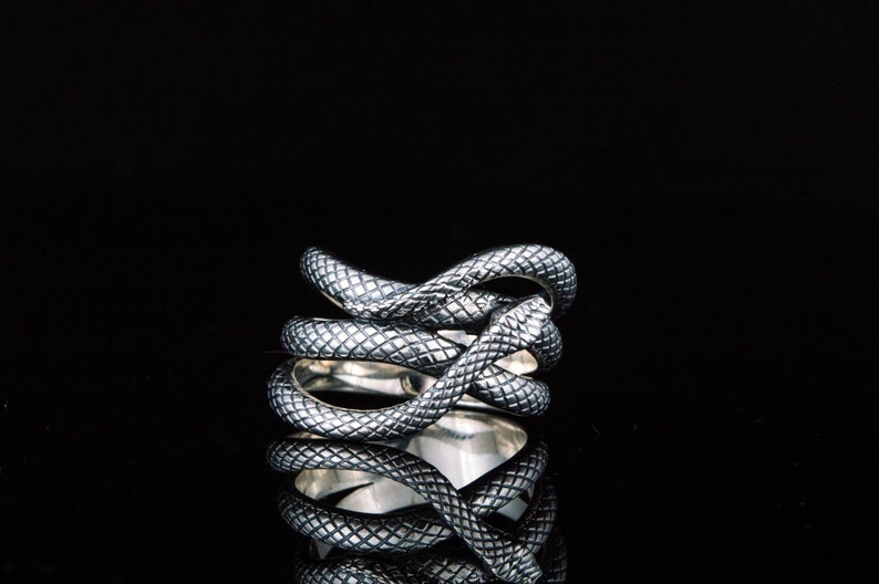 925 Silver Snake Ring Men Cobra Ring with Snake Pattern Gift for Husband Boyfriend Black Mamba Ring Jewelry Serpent Signet with Snake Skin image 8