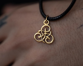 Gold Triskelion Pendant, Celtic Triple Spiral Necklace