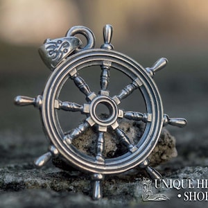 Silver Ship Wheel Pendant, Boat Wheel Necklace, Steering Wheel Pendant, Sailor Amulet, Ship Wheel Amulet, Sailor's Jewelry Seaman Gift