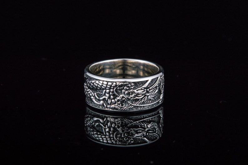 Dragon Ring, Solid Silver Dragon Band, Ring with Dragon, Ice and Fire Ring, Animal Ring, Silver Dragon Jewelry, Dragon Ornament Ring 