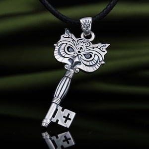 Owl Key Pendant, Silver Bird Ring, Key Necklace with Owl, Animal Jewelry, Skeleton Key Jewelry, 925 Silver Key Charm, Owl Jewelry image 3