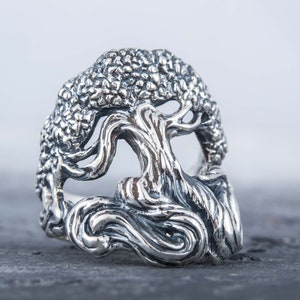 Yggdrasil Viking Ring - Silver Celtic Tree of Life from Norse Mythology Handcrafted World Tree Ring with Old Norse Spirit