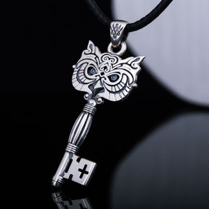 Owl Key Pendant, Silver Bird Ring, Key Necklace with Owl, Animal Jewelry, Skeleton Key Jewelry, 925 Silver Key Charm, Owl Jewelry image 8