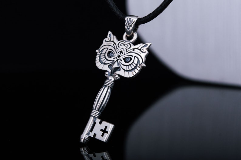 Owl Key Pendant, Silver Bird Ring, Key Necklace with Owl, Animal Jewelry, Skeleton Key Jewelry, 925 Silver Key Charm, Owl Jewelry image 8