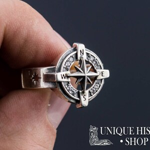 Compass Ring With Cubic Zirconia, Handcrafted 925 Silver Sailor's Ring ...