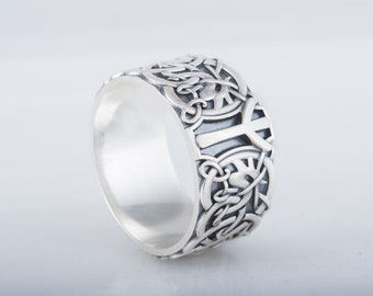 Personalized Elder Futhark silver ring, norse mythology engraved ring, men nordic jewelry, stylish statement jewelry, Algiz Rune ring