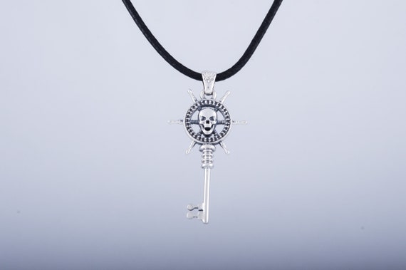 Skull Key Pendant - Silver Sailor's Key Necklace With Skeleton
