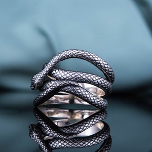 925 Silver Snake Ring Men Cobra Ring with Snake Pattern Gift for Husband Boyfriend Black Mamba Ring Jewelry Serpent Signet with Snake Skin image 3