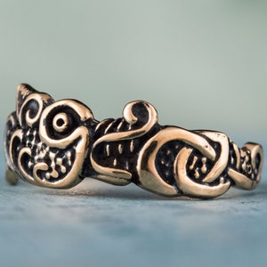 Fenrir Wolf Ring - Bronze Viking Jewelry with Unique Pattern Design Handcrafted Norse Pagan Rings in Scandinavian Style for Men and Women