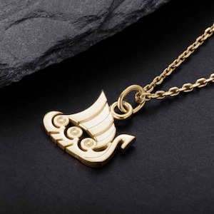 Gold Viking Pendant, Old Norse Viking Ship Necklace, Scandinavian Jewelry for Men, Vintage Style Gift, Viking Jewelry for Him or Boyfriend
