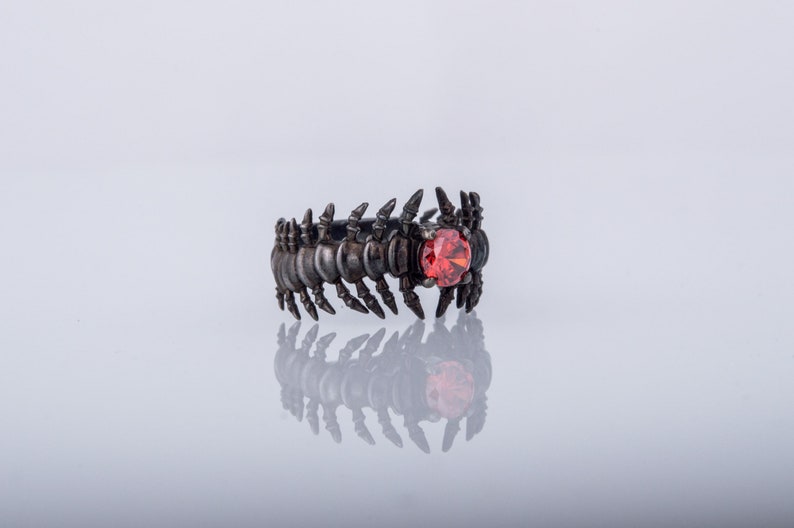 Black Bones Ring - Ruthenium Plated Spine Jewelry With Red Cubic ...