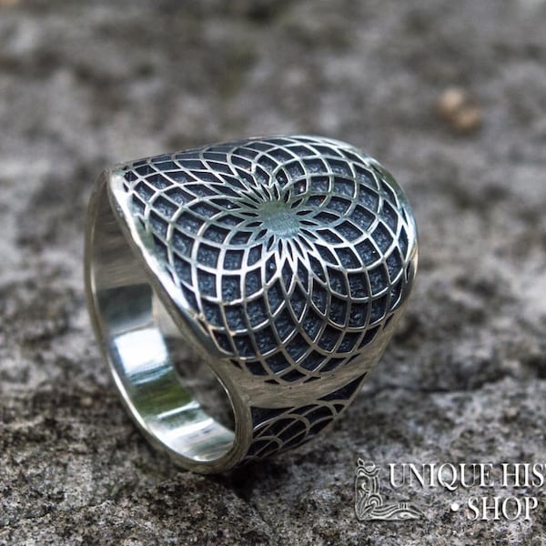 Sacred Geometry Ring - Silver Torus Design Signet Handmade Meditation Jewelry Inspired by Fibonacci Sequence Symbol
