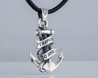 925 Silver Anchor Pendant, Refuse to Sink Anchor NecklaceJewelry, Fisher Pendant Sailor's Amulet, Anchor Amulet, Sailor's Jewelry Gift