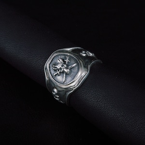 Silver Pirate Ring With Skull and Crossbones, Anchor Signet With Jolly ...