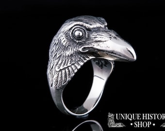 Viking Odin Raven Ring, Silver Norse Ring, Viking Ring, Hugin and Munin Jewelry, Silver Raven Jewelry, Unique Norse Ring, Silver Raven Ring
