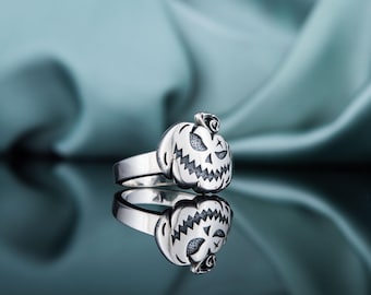 Witchy pumpkin silver ring, personalized gothic ring, custom Halloween jewelry, husband gift, spooky Thanksgiving ring, black friday sale
