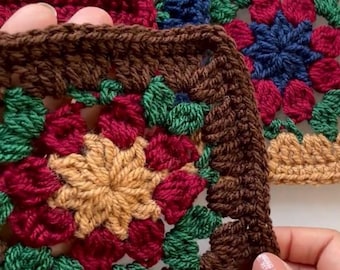Crochet Pattern- Flower Granny Square PDF + Video Tutorial For Blankets & Other Projects US Terms