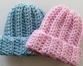 Crochet Preemie Beanie Pattern: Ribbed Baby Hat (PDF Download + Video Tutorial, US Terms)