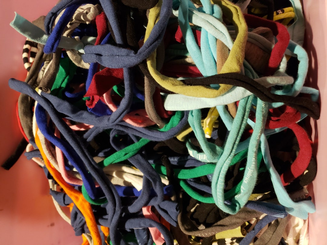 Knit Scrap Fabric Strips, long stretchy knit fabric ropes, rug making, crafting, weaving, fabric bowl making