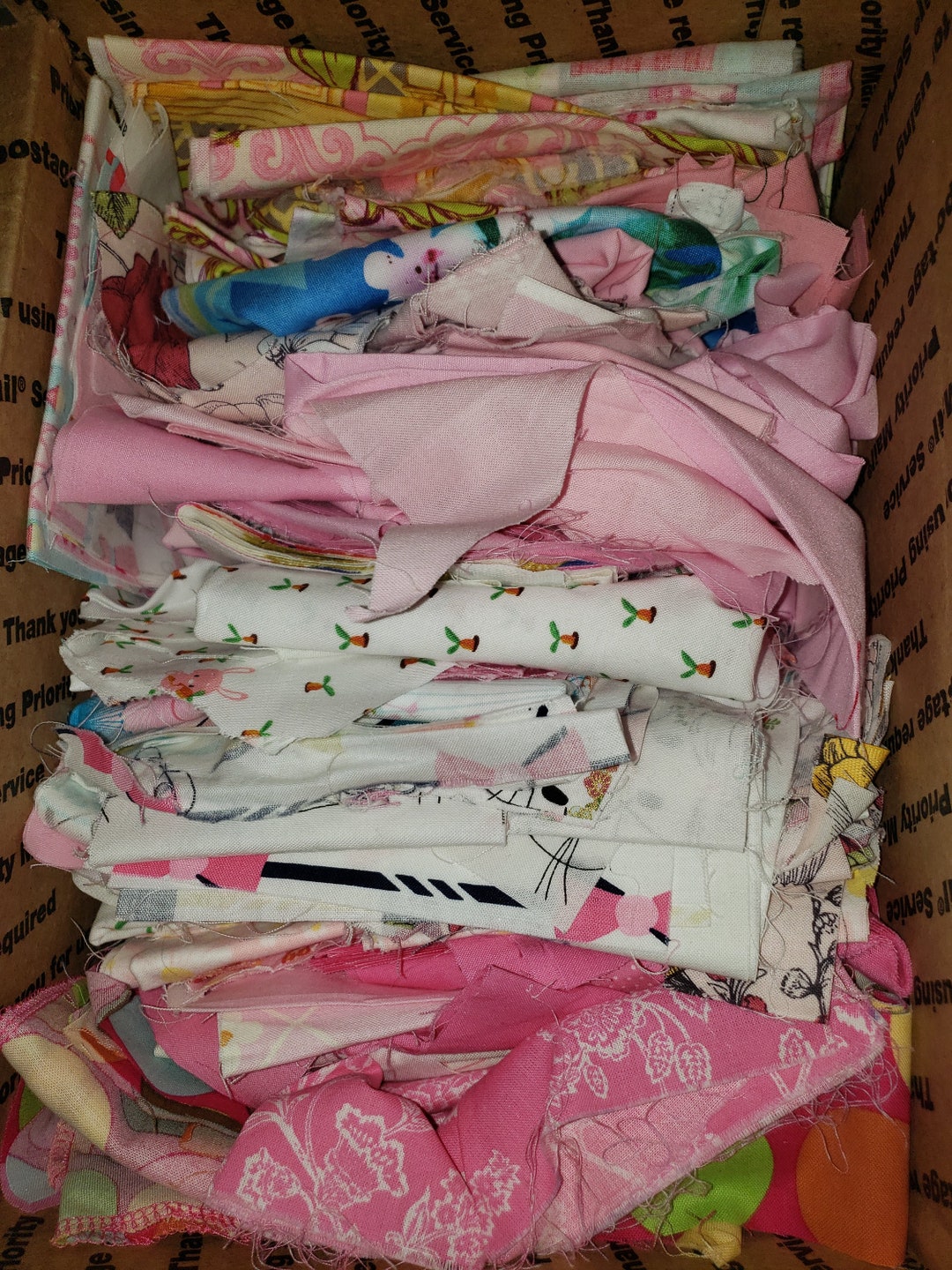 Pink Fabric Cotton Woven Scrap Pack, variety of pink print and solid scrap pieces, over 3lbs for quilting, applique, crafts, rag rug, W10