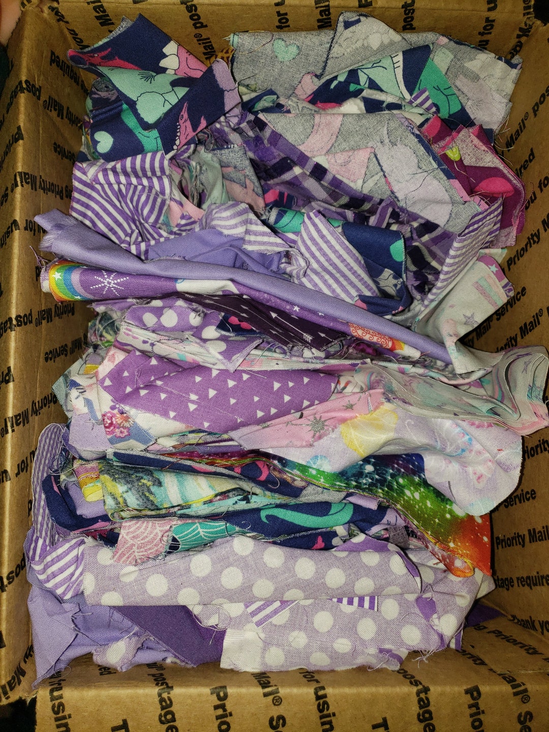 Purple Fabric Cotton Woven Scrap Pack, variety of purple prints and solid scrap pieces, over 3lb for quilting, applique, craft, rag rug, W19