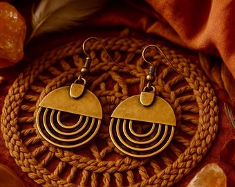 Bronze Earrings | Antique Bronze | Hammered Bronze Dangle Earrings | Metal Earrings | Yoga Bohemian Ethnic Jewelry | Dangle Earrings 35x25mm