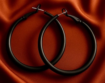 50mm Large Black Hoops | 4mm Thick | Sterling Silver Pin |  Bohemian Chic Ethnic Tribal Earrings | Latchback | Original Colourful Hoops