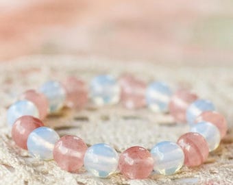 Cherry Quartz Opalite Bracelet | REBIRTH | Long Lasting ROMANTIC Relationships | Fatigue Depression | Stretchy Gemstone Bracelet | 8mm