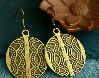 Ethnic Bronze Charm Earrings | Antique Bronze | Hancrafted Metal Earrings | Original Handmade Jewellery | Boho Rustic Geometrical Earrings