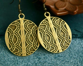 Ethnic Bronze Charm Earrings | Antique Bronze | Hancrafted Metal Earrings | Original Handmade Jewellery | Boho Rustic Geometrical Earrings