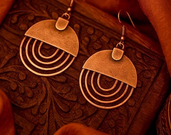Copper Earrings | Antique Copper | Hammered Copper Dangle Earrings | Rustic Metal Earrings | Bohemian Ethnic Jewelry | Original Earrings