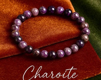Charoite Bracelet | TRANSFORMATION | Fear | OBSESSIONS | Insight | Stretchy Natural Gemstone Bracelet | Boho Crystal Bracelet | 7mm beads