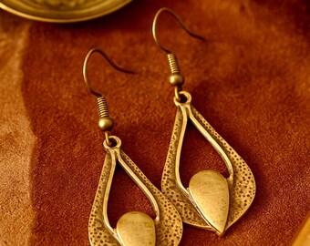 Bronze Arabesque Earrings | Antique Bronze | Metal Charm Dangle Earrings | Bohemian Ethnic Jewelry | 50mm | Original Dainty Earrings