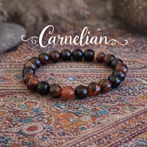 Bransoletka z karneolu | ODWAGA | UZIEMIENIE | STRACH Zazdrość Smutek Apatia | Czakra podstawy i czakra sakralna | Biżuteria boho | Bransoletka z kamieni szlachetnych | 8 mm