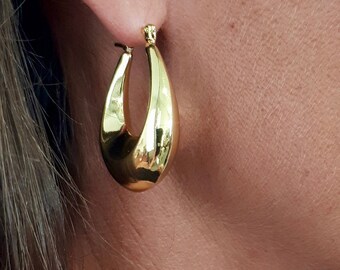 Chunky Teardrop Gold Hoop Earrings | 18k Gold | Thick Earrings | 34x24mm | Original Elegant Boho Hoops | Cadmium Nickel Free