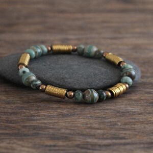 Ethnic Bracelet | African Turquoise and Dzi beads | EVOLUTION | NEW PERCEPTION | Stretchy Gemstone Bracelet | Organic Natural Jewelry