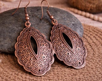 Copper Metal Earrings | Antique Copper Earrings | Handcrafted Earrings | Southwestern Boho Ethnic Jewellery | Large Statement Earrings