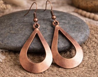 Copper Dangle Earrings | Bohemian Jewelry | Rustic Metal Earrings | Hammered Copper Bronze or Silver | Handmade Boho Ethnic Earrings