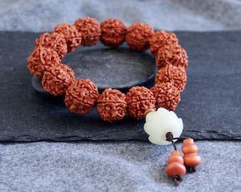 Rudraksha Seed Mala Bracelet | Sacred Rudraksha Bracelet | 20mm Large Beads | Stretchy Elastic Bracelet | Yoga Hindu Meditation Prayer Beads