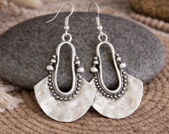 Original Boho Silver Earrings | Antique Silver | Metal Dangle Earrings | Yoga Bohemian Ethnic Jeweller | Original Handmade Rustic Earrings