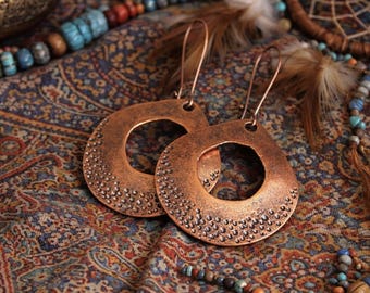 Copper Dangle Earrings | Antique Copper Metal Earrings | Handcrafted Earrings | Southwestern Jewellery | Yoga Boho Bohemian Ethnic Jewellery