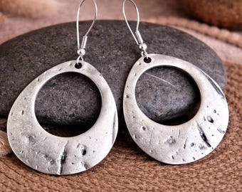Large Silver Hoop Earrings | Antique Silver Metal Earrings | Handcrafted Earrings | Silver Jewellery | Original Bohemian Ethnic Jewellery