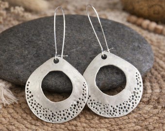 Silver Dangle Earrings | Antique Silver Metal Earrings | Handcrafted Earrings | Southwestern Jewellery | Yoga Boho Bohemian Ethnic Jewellery