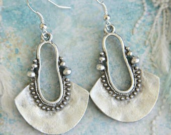 Original Silver Earrings | Antique Silver Earrings | Hammered Metal Dangle Earrings | Long Rustic Earrings | Unique Bohemian Ethnic Jewelry